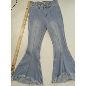 Nina Rosa Just Float On Flare Jeans Light Wash Raw Hem Size S Boho Hippie